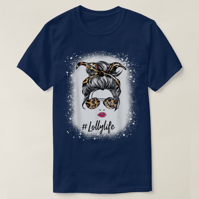 Bleached Lolly Life Messy Hair Bun Leopard Print W T-Shirt (Design Front)