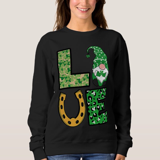 Bleached LOVE St Patricks Day Gnomes Shamrock Sweatshirt (Front)