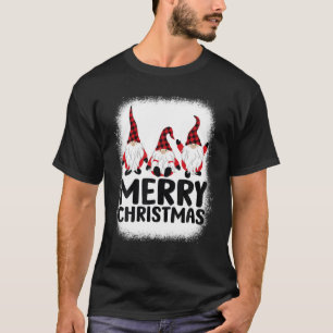 Bleached Merry Christmas Gnomes Buffalo Plaid Matc T-Shirt
