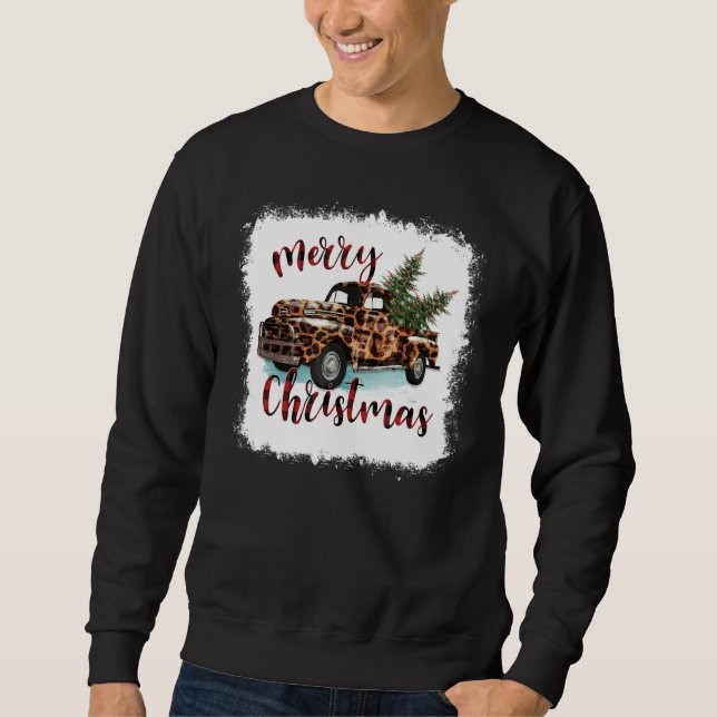 Bleached Merry Christmas Leopard Truck Christmas T Sweatshirt (Front)