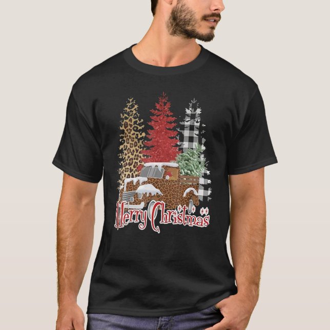 Bleached Merry Christmas Pine Trees Christmas Tree T-Shirt (Front)