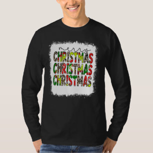 Bleached Merry Christmas Stacked Leopard Christmas T-Shirt