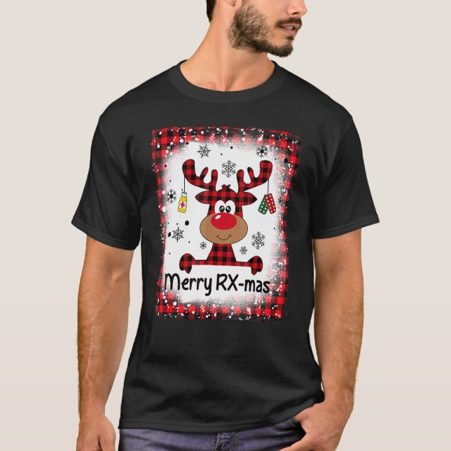 Bleached Merry RX Mas Reindeer Christmas Pharmacy  T-Shirt (Front)