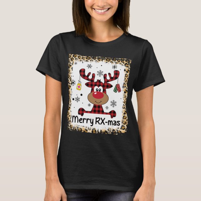 Bleached Merry RX-Mas Reindeer Christmas Pharmacy  T-Shirt (Front)