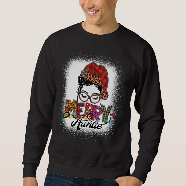 Bleached Messy Bun Merry Christmas Auntie Leopard  Sweatshirt (Front)
