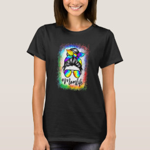 Bleached Messy Bun Mum Life Tie Dye Mother's Day T-Shirt