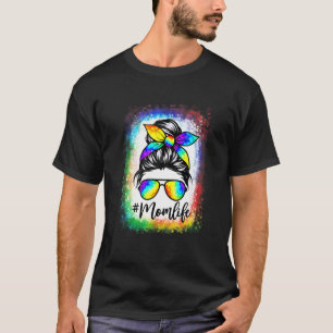 Bleached Messy Bun Mum Life Tie Dye Mother's Day T-Shirt