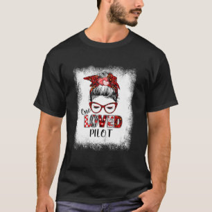 Bleached Messy Bun One Loved Pilot Valentine's Day T-Shirt