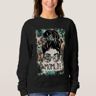 Bleached Mom Life Western Cowhide Messy Bun Mother Sweatshirt