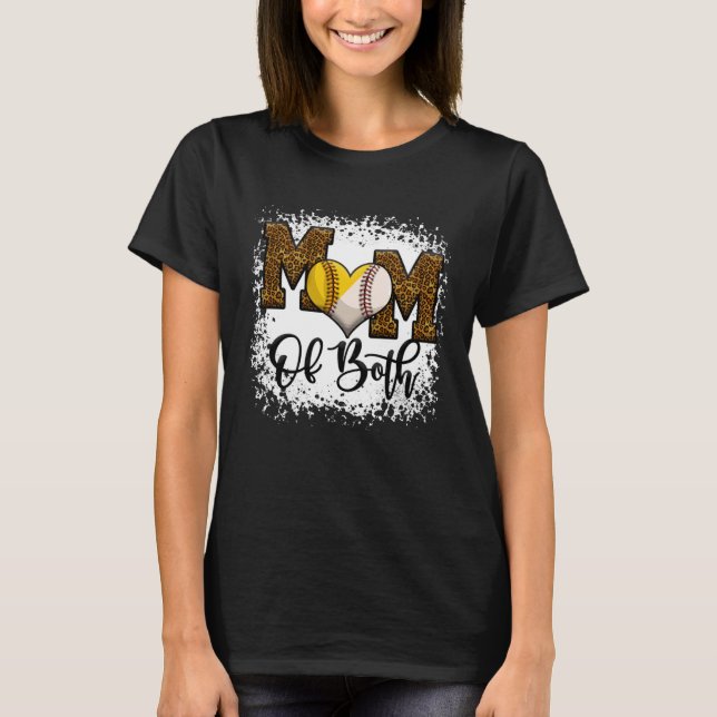 Bleached Mom Of Both Leopard Baseball Softball T-Shirt (Front)