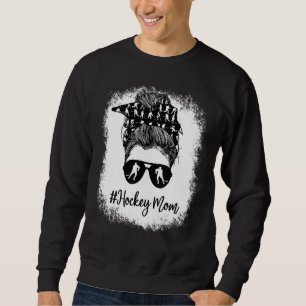 Bleached Mum Life Hockey Mum Leopard Messy Bun Gla Sweatshirt