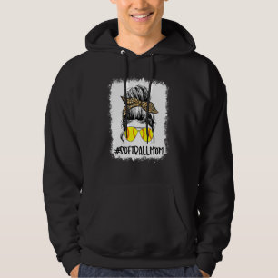 Bleached Mum Life Leopard Messy Bun Softball Game Hoodie