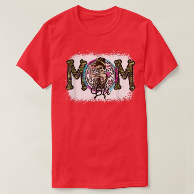 Bleached Mum Life Leopard Skeleton Camoue Mother's T-Shirt (Design Front)
