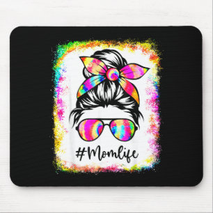 Bleached mum life messy bun tie dye glasses mouse pad