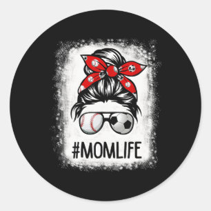 Bleached Mum Life Soccer Messy Bun Sell Game Day  Classic Round Sticker