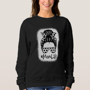 Bleached Mum Life Soccer Sport Messy Bun Hair Moth Sweatshirt
