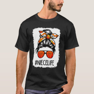 Bleached Niece Life Messy Hair Bun Basketball Moth T-Shirt