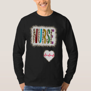 Bleached Nurse Colour Half Leopard Nursing Heartbe T-Shirt