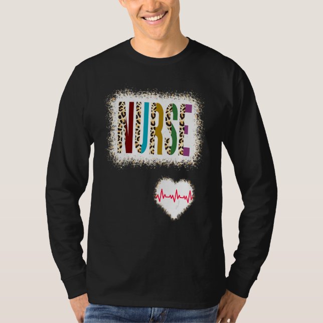 Bleached Nurse Colour Half Leopard Nursing Heartbe T-Shirt (Front)