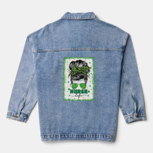 Bleached Nurse Life Messy Bun Leopard St Patrick S Denim Jacket