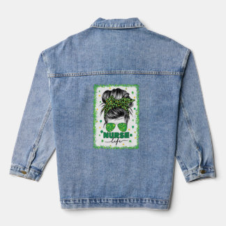 Bleached Nurse Life Messy Bun Leopard St Patrick S Denim Jacket