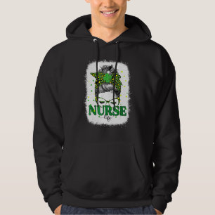 Bleached Nurse Life Messy Bun Leopard St Patricks  Hoodie