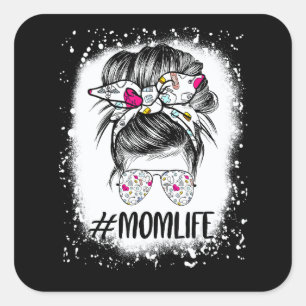Bleached Nurse Mum Life Messy Bun Hair Sunglasses Square Sticker