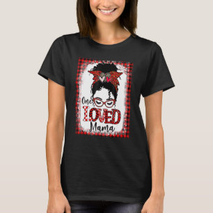Bleached One Loved Mama Messy Bun Mum Leopard Plai T-Shirt