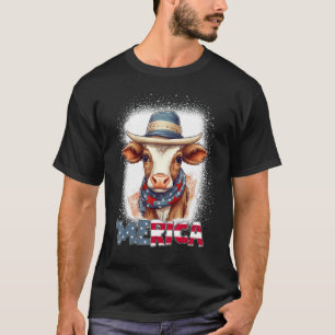 Bleached Patriotic Cow 4th of July Fireworks Moori T-Shirt