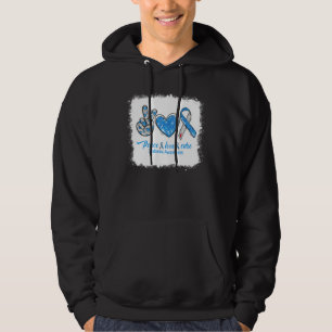 Bleached Peace Love Cure Blue Grey Ribbon Diabetes Hoodie
