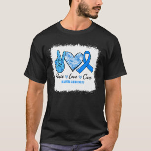 Bleached Peace Love Cure Blue Ribbon Diabetes Awar T-Shirt