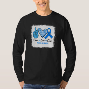 Bleached Peace Love Cure Blue Ribbon Diabetes Awar T-Shirt