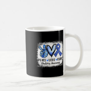 Bleached Peace Love Cure Grey Blue Ribbon Diabetes Coffee Mug