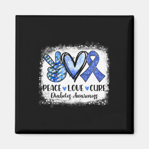 Bleached Peace Love Cure Grey Blue Ribbon Diabetes Magnet
