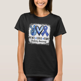 Bleached Peace Love Cure Grey Blue Ribbon Diabetes T-Shirt