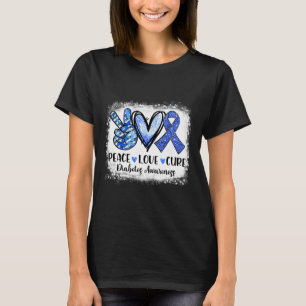 Bleached Peace Love Cure Grey Blue Ribbon Diabetes T-Shirt