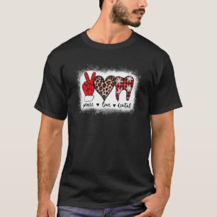 Bleached Peace Love Dental Leopard Heart Christmas T-Shirt