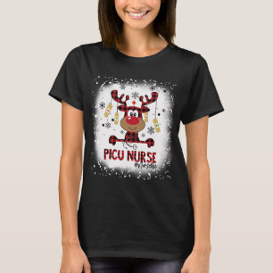 Bleached PICU Nurse Reindeer Christmas Pajama Xmas T-Shirt