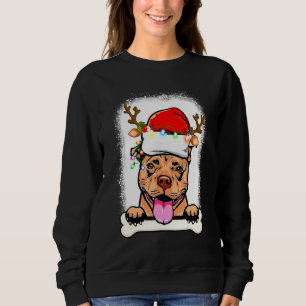 Bleached Pitbull Santa Lights Christmas Dog Reinde Sweatshirt