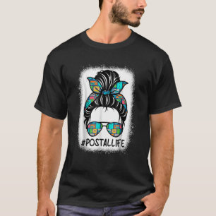 Bleached Postal Life Mum Leopard Messy Bun Mothers T-Shirt