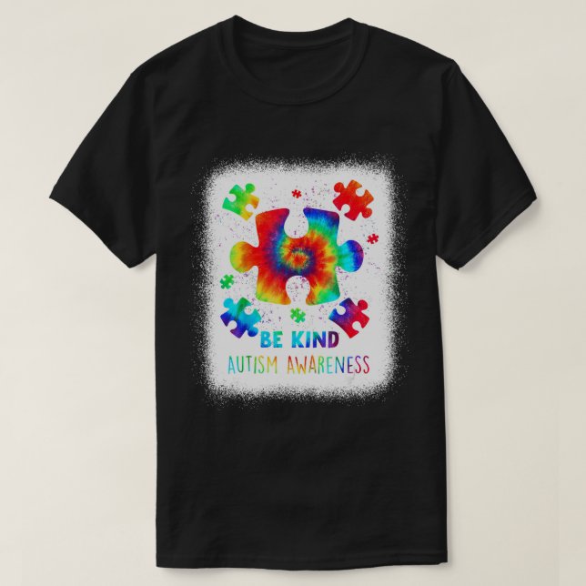Bleached Puzzle Piece Be Kind Autism Awareness Tie T-Shirt (Design Front)
