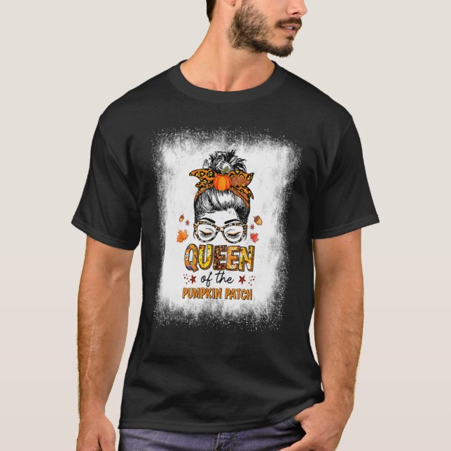 Bleached Queen Of The Pumpkin Patch Messy Bun Fall T-Shirt (Front)