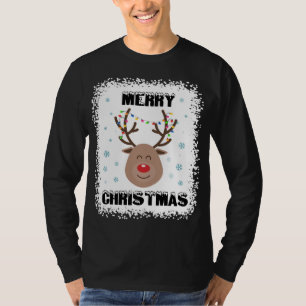 Bleached Rudolph Red Nose Reindeer Face Merry Chri T-Shirt