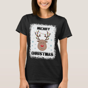 Bleached Rudolph Red Nose Reindeer Face Merry Chri T-Shirt