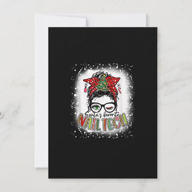 Bleached Santa's Favourite Nail Tech Messy Bun Chr Invitation (Front)