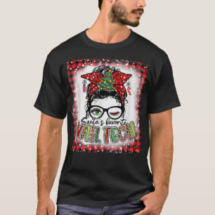 Bleached Santa's Favourite Nail Tech Messy Bun Chr T-Shirt