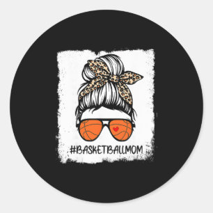 Bleached Sketll Mom Life Leopard Messy Bun Game Da Classic Round Sticker