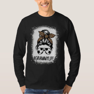 Bleached Soccer Grammy Life Leopard Messy Bun Moth T-Shirt