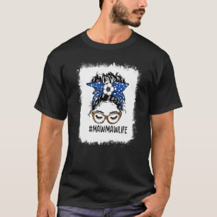 Bleached Soccer Mamaw Life Leopard Messy Bun Mothe T-Shirt
