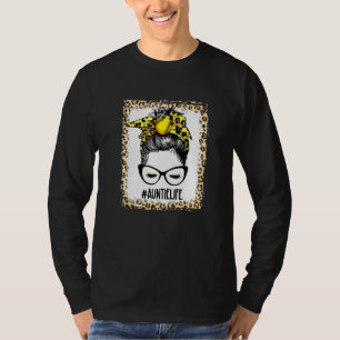 Bleached Softball Auntie Messy Bun Game Day Mother T-Shirt